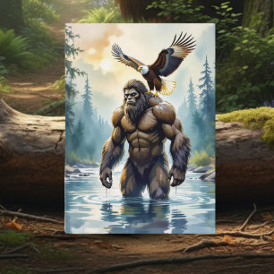 Carte Bigfoot avec un aigle sur son Anniversaire d'épaul