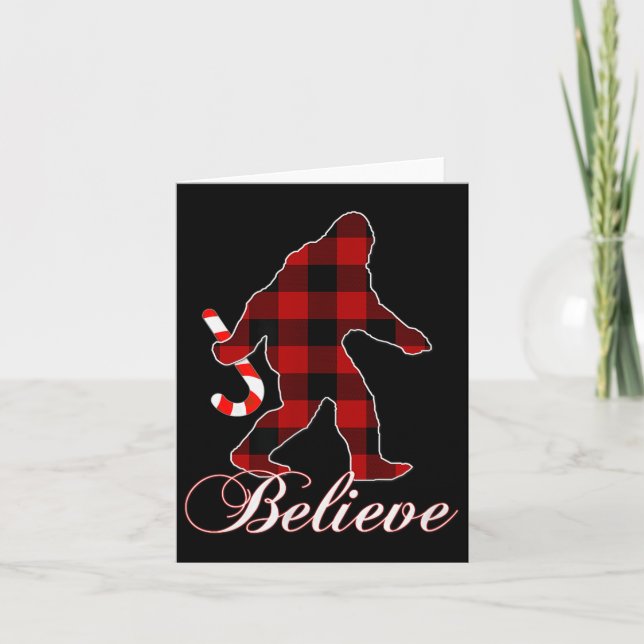 Carte Bigfoot Buffalo Plaid Believe Candy Cane Christmas (Devant)