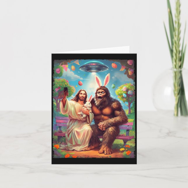 Carte Bigfoot bunny funny easter jesus sasquatch selfie  (Devant)