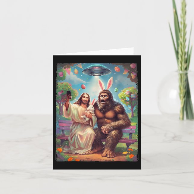 Carte Bigfoot Bunny Funny Pâques Jésus Sasquatch Selfie (Devant)
