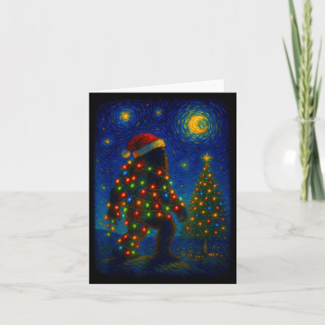 Carte Bigfoot Christmas Sasquatch Santa Hat Starry Night (Devant)