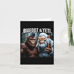 Carte Bigfoot et yeti selfie forêt rétro nature
