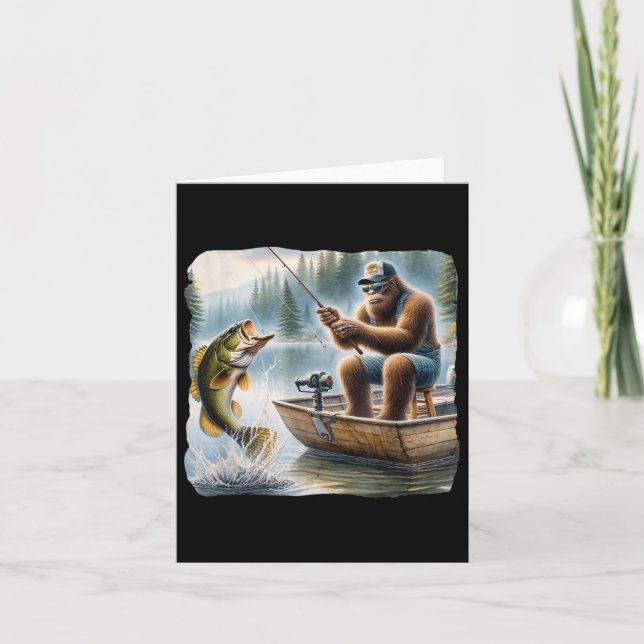 Carte Bigfoot Fishing Funny Sasquatch Été B Pêcheur (Devant)