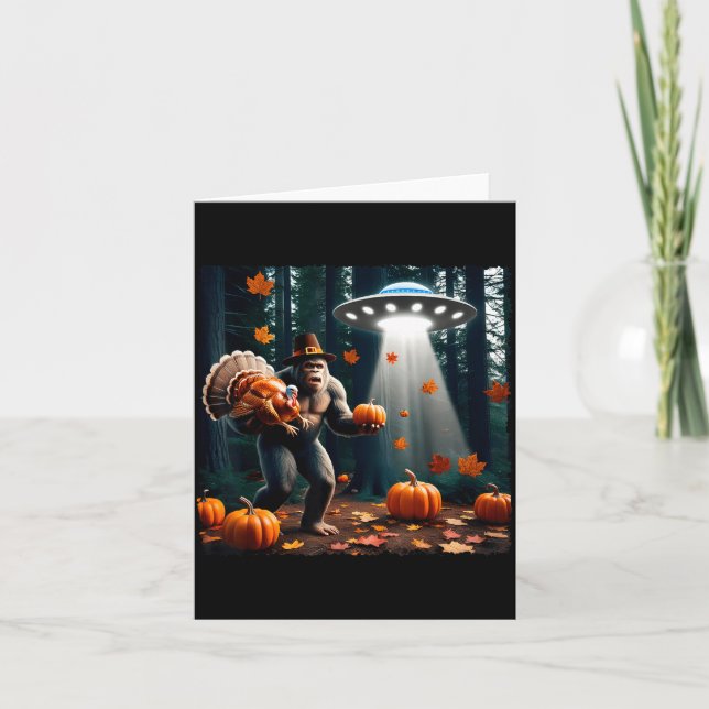 Carte Bigfoot Sasquatch Turkey Ufos Funny Thanksgiving D (Devant)