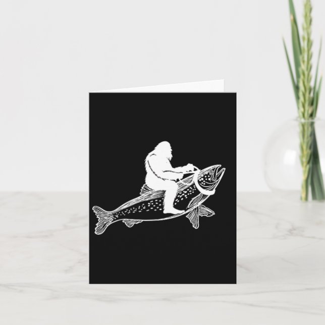 Carte Bigfoot Sasquatch Voler Pêche Truite Pêcheur Vint (Devant)