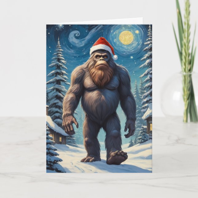 Carte Bigfoot Starry Night Christmas Texte personnalisé (Devant)