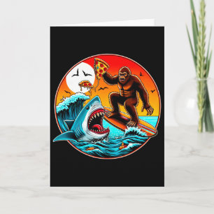 Carte Bigfoot Surfant Mangeant de la Pizza Requin Attaqu