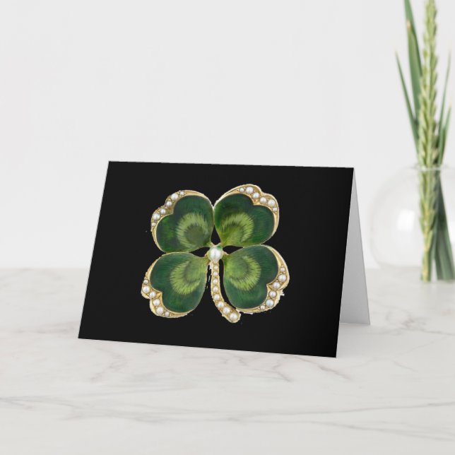 Carte Bijou Shamrock Gold Saint Patrick avec perles (Devant)