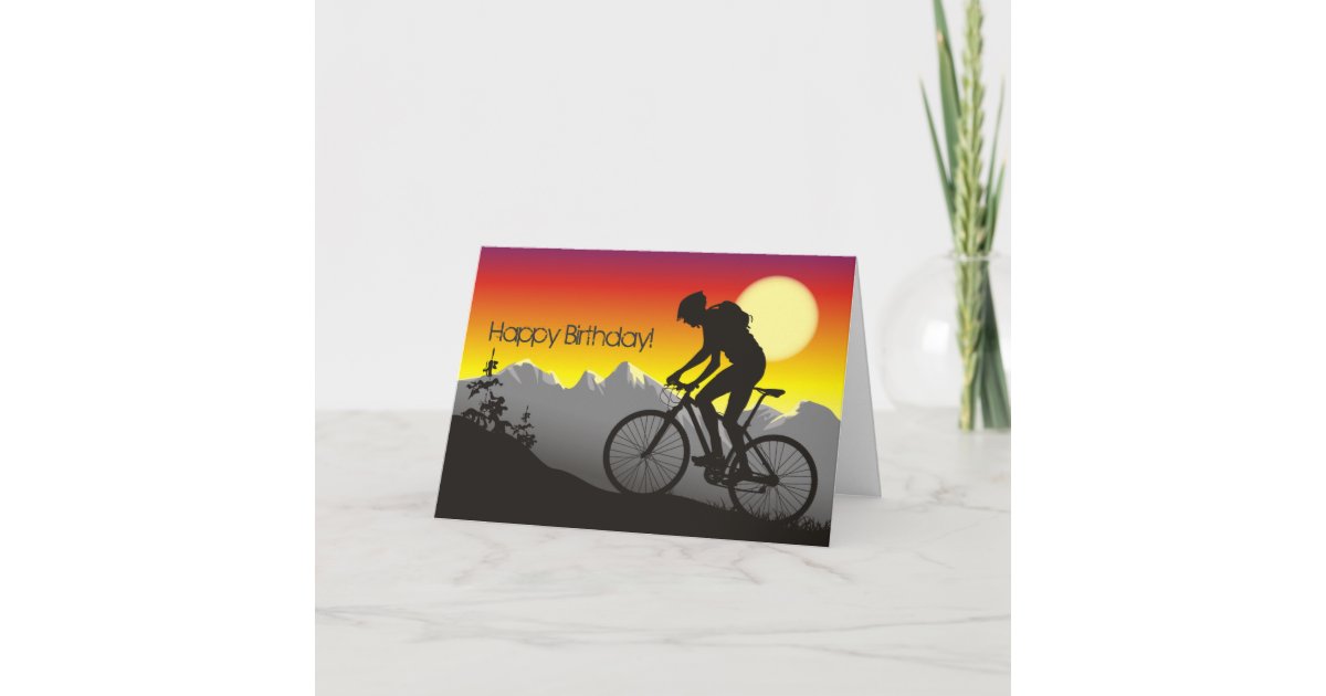 Carte Bike De Montagne Silhouette Joyeux Anniversaire Zazzle Fr