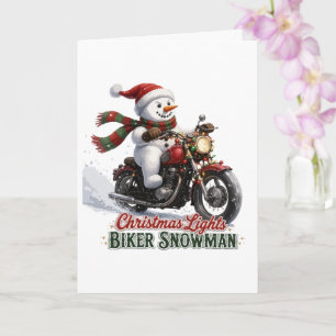 Carte Biker Bonhomme de Neige Lumières de Noël