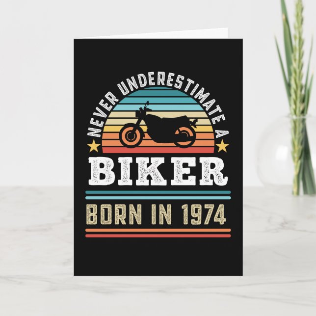 Carte Biker né 1974 50e anniversaire Motorbike Cadeau Pa (Devant)
