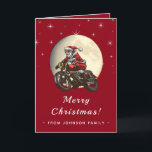 Carte Biker Père Noël équitation une moto Lune Ciel fonc<br><div class="desc">Surprenez vos amis et votre famille avec cette carte de voeux de Noël amusante! Modifiez facilement le texte en cliquant sur l'option "personnaliser ce modèle".</div>