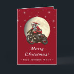 Carte Biker Père Noël équitation une moto Lune Ciel fonc<br><div class="desc">Surprenez vos amis et votre famille avec cette carte de voeux de Noël amusante! Modifiez facilement le texte en cliquant sur l'option "personnaliser ce modèle".</div>