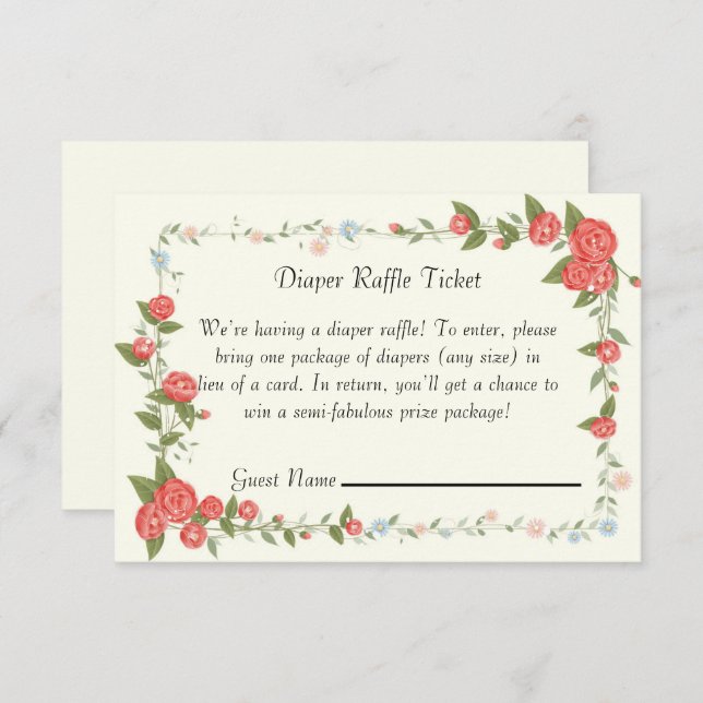 Carte Billet de rabat au baby shower floral rose (Devant / Derrière)