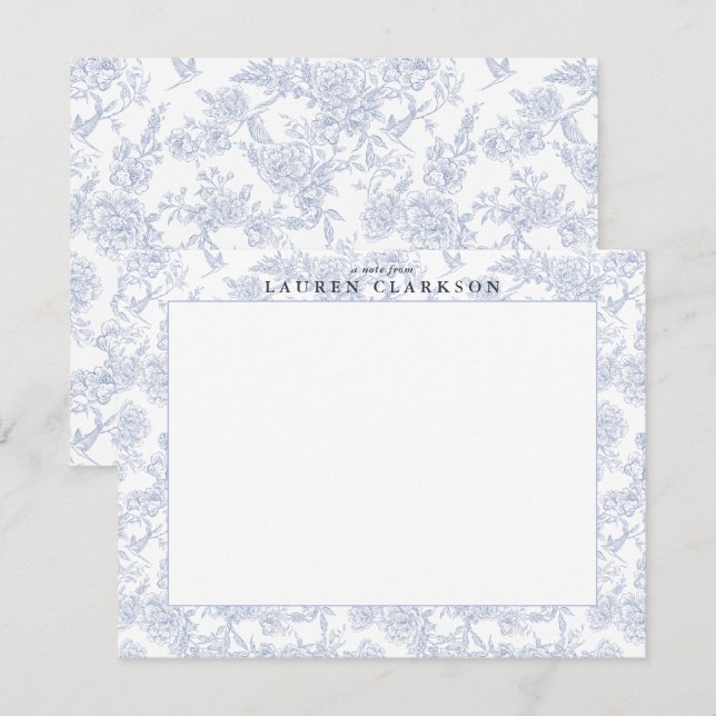Carte Billet Floral Toile Bleu (Devant / Derrière)