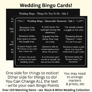 Carte BINGO de mariage ! Jeu pour invités Noir Blanc 