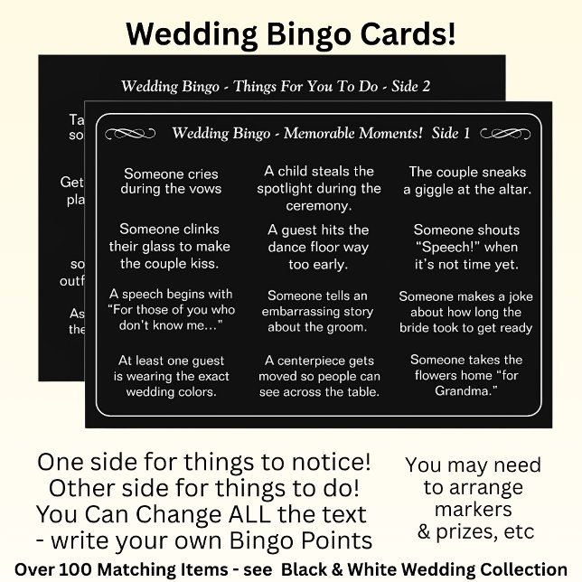 Carte BINGO de mariage ! Jeu pour invités Noir Blanc  (Créateur téléchargé)