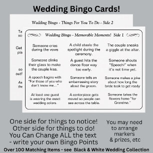 Carte BINGO de mariage ! Jeu pour invités Noir Blanc 