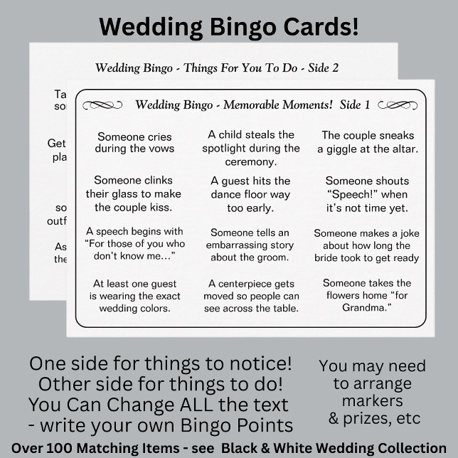 Carte BINGO de mariage ! Jeu pour invités Noir Blanc  (Créateur téléchargé)