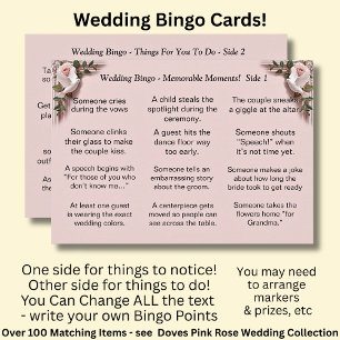 Carte BINGO de mariage ! Jeu pour invités Roses de Colom