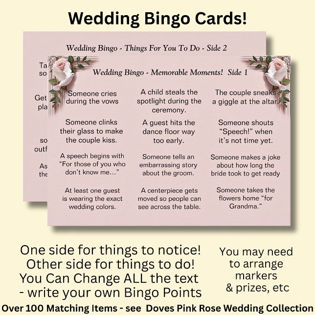 Carte BINGO de mariage ! Jeu pour invités Roses de Colom (Créateur téléchargé)
