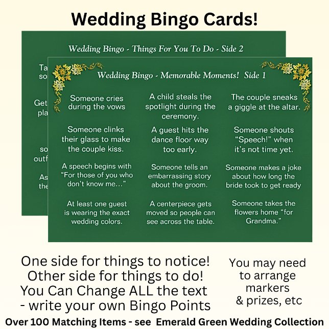 Carte BINGO de mariage ! Jeu pour invités Vert émeraude (Créateur téléchargé)