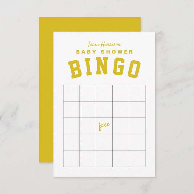 Carte BINGO du baby shower à thème Jaune (Devant / Derrière)