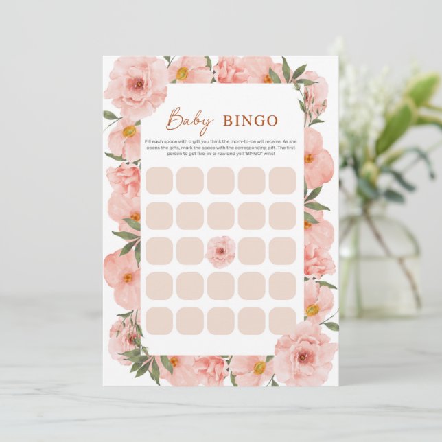 Carte BINGO pour Baby Shower Fleur de Pêche Exquis (Debout devant)