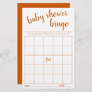 Carte Bingo simple   Automne Orange Baby shower Je