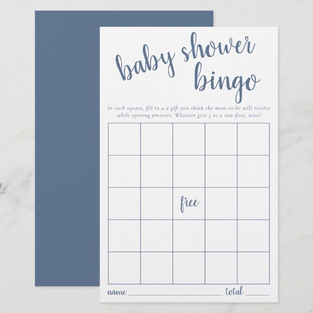 Carte Bingo simple | Dusty Blue Baby shower Jeu (Devant / Derrière)