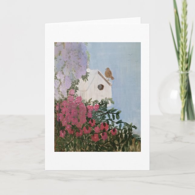 Carte Birdhouse and Flowers Painting Blank Inside (Devant)