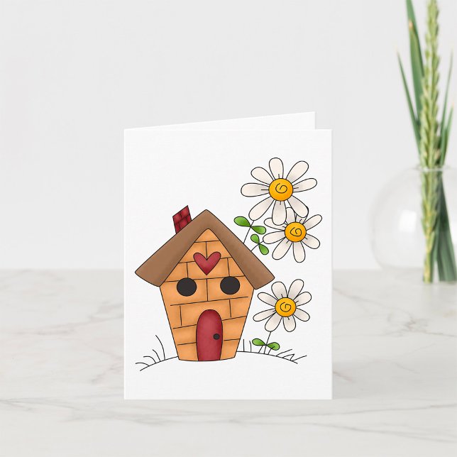 Carte Birdhouse avec marguerites et art populaire du coe (Créateur téléchargé)