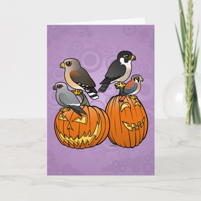 Carte Birdorable Raptors sur des citrouilles (Devant)