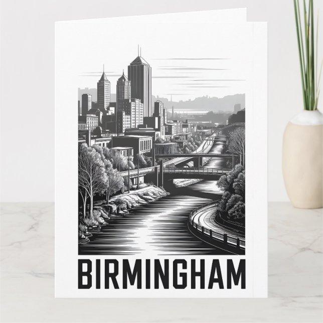 Carte Birmingham Alabama Skyline Noir et Blanc Gravure s (Devant)