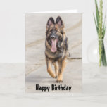Carte Birthday<br><div class="desc">Happy Birthday card featuring a photograph of a German Shepherd Dog Alsatian trotting happily along a sandy beach.</div>