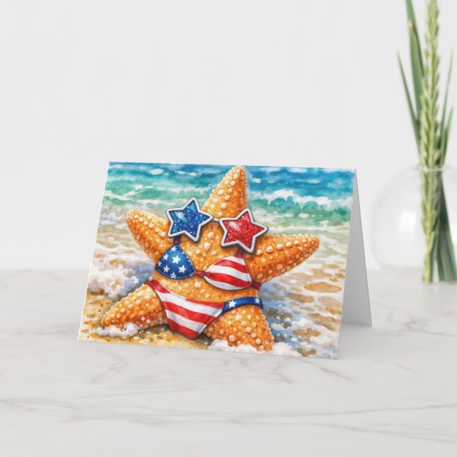 Carte Birthday American Starfish with Flag Bikini (Devant)