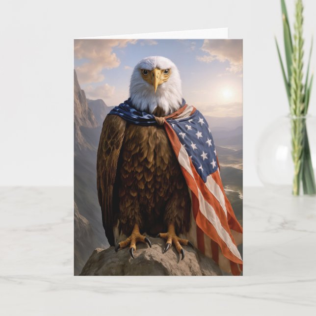 Carte Birthday Bald Eagle With American Flag Cape (Devant)