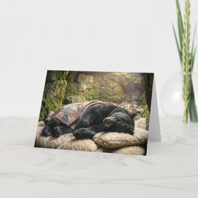 Carte Birthday Black Bear Hibernating Under a Quilt (Devant)