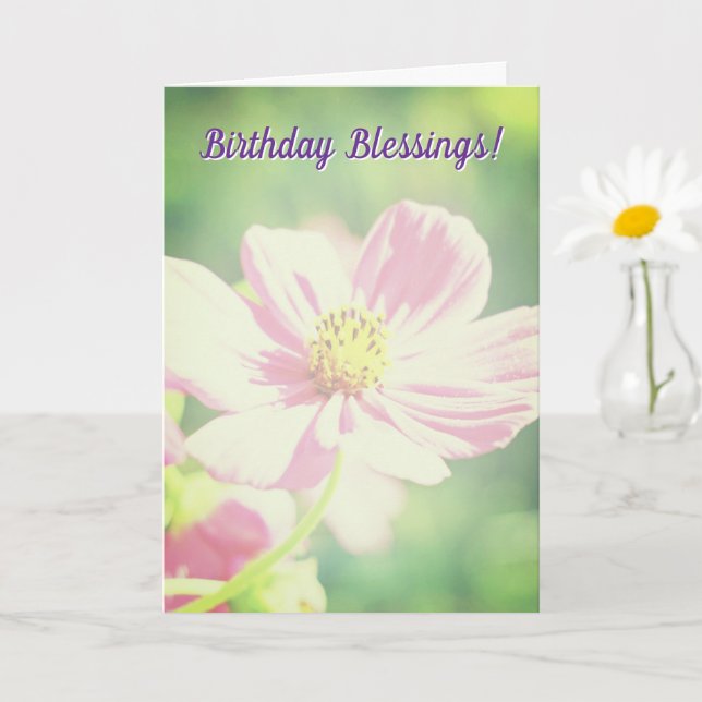 Carte Birthday Blessings Pink Floral Happy Birthday  (Petite plante)