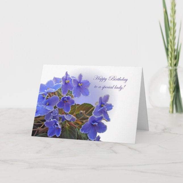 Carte Birthday Blue African Violets (Devant)