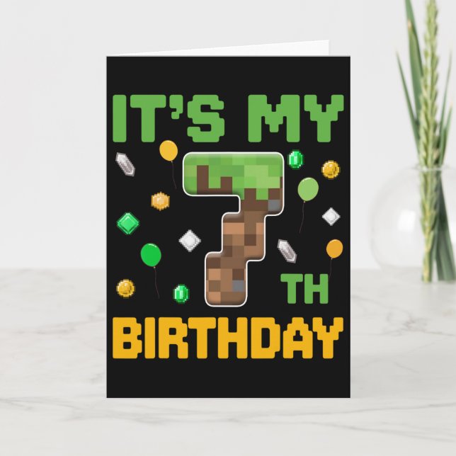 Carte Birthday Boy C'est mon 7e anniversaire Gamer Pixel (Devant)