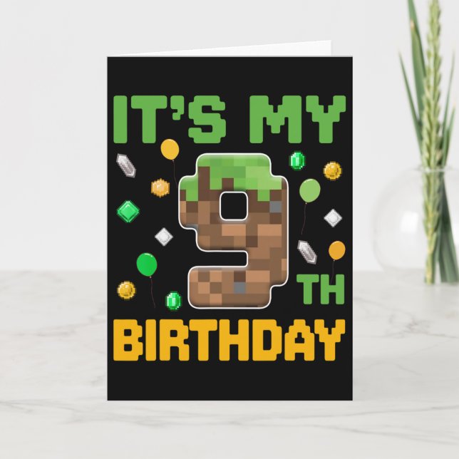 Carte Birthday Boy C'est mon 9e anniversaire Gamer Pixel (Devant)