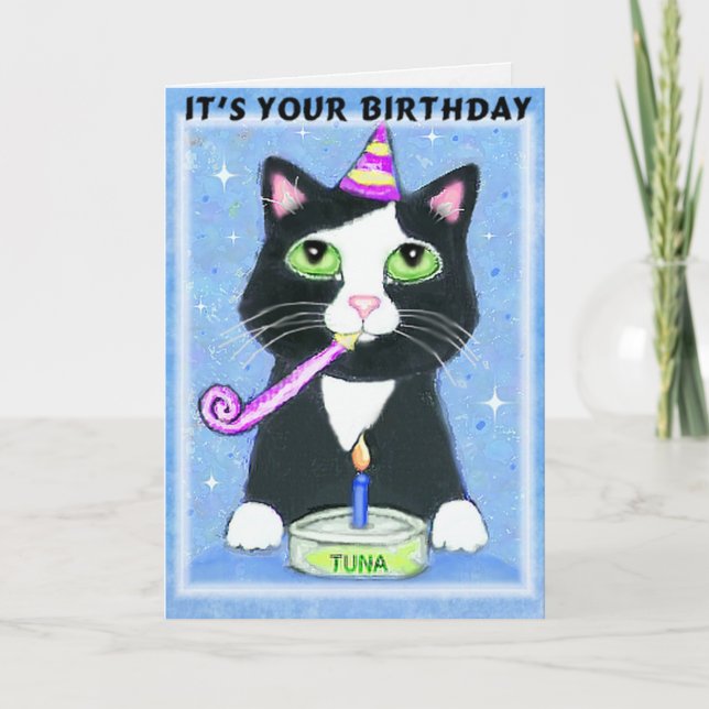 Carte Birthday Boy With Cat Greeting Card (Devant)