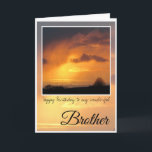 Carte Birthday Brother, Bright Sun Behind Storm Clouds<br><div class="desc">Happy Birthday Brother. Deep orange sun glowing behind dark,  wispy storm clouds. Text says: Happy Birthday to my wonderful Brother. Inside card is blank.</div>