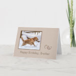 Carte Birthday, Brother, Golden Retriever Dog à Snow<br><div class="desc">Shades of brown surround an image of a golden retriever dog running through the snow on this birthday card.  The Falling snowflakes add to a wintery feel of the image.   You can age the inside to suit your needs.</div>