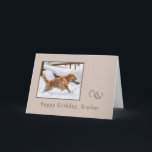 Carte Birthday, Brother, Golden Retriever Dog à Snow<br><div class="desc">Shades of brown surround an image of a golden retriever dog running through the snow on this birthday card.  The Falling snowflakes add to a wintery feel of the image.   You can age the inside to suit your needs.</div>