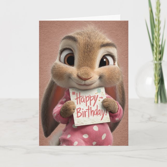 Carte Birthday Bunny in Pink & White Polka Dot Pajamas (Devant)
