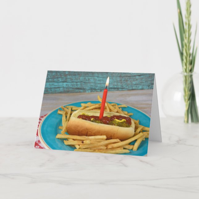 Carte birthday candle in hot dog witench french fries (Devant)