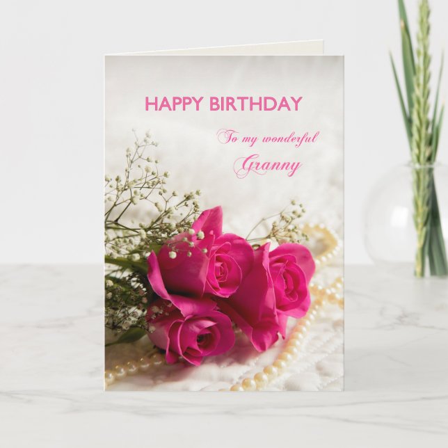 Carte Birthday card for Granny with pink roses (Devant)