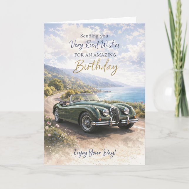 Carte Birthday Card for Him or Her – Classic Car Design (Devant)